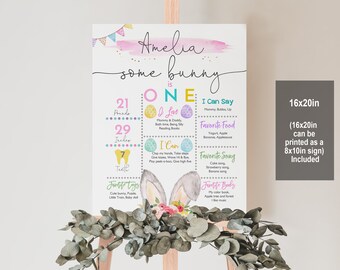 Bunny 1st Birthday Milestone Sign - Editable Easter Poster Bir8