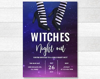 Invitación de Halloween con temática de brujas - Diseño editable para una noche de chicas