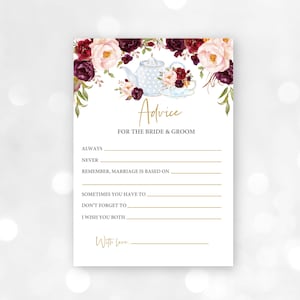 Tea party advieskaart Marsala Bloemen Bruidsdouche Wensadvieskaarten Brunchfeest Goud Glitter Afdrukbaar BEWERKBAAR Download Bri20