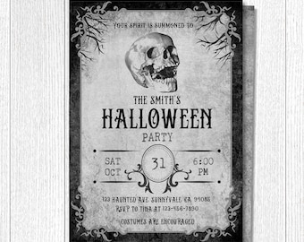 Spooky Skull Halloween Invitation: Editable Adult Party Invite