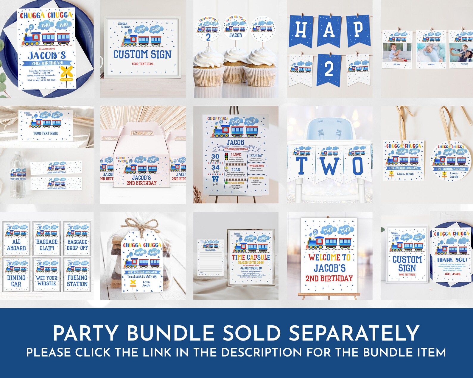 Train Birthday Thank You Note: Editable Kids Party Cards (blue Red ...
