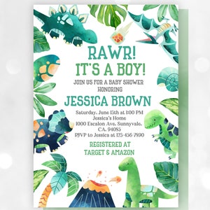 Dinosaurier-Babypartyeinladung EDITIERBARE, Download Dino-Babyparty Bab96