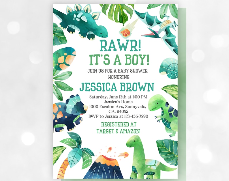 Dinosaur baby shower Invitation EDITABLE Download Dino baby shower Bab96