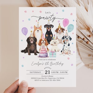 Puppy Birthday Invitation, Cute Dog Party Design (Editable Digital Bir496)