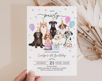 Invitación de cumpleaños para cachorro, diseño de fiesta de perro lindo (BIR496 digital editable)