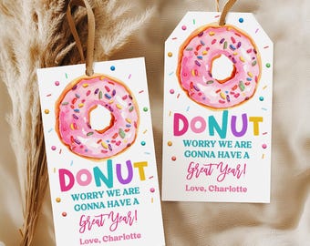 Back to School Gift Tags: Donut Worry Design (Editable Printable Bst22)