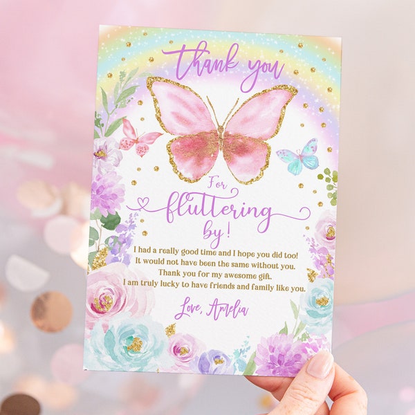 Printable Butterfly Thank You Cards Etsy