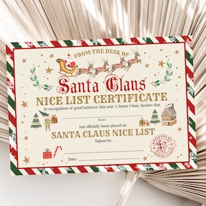 Certificaat Christmas Nice List Kerstavond Box Filler Kerstman Jongens Meisjes Xmas Kous Fillers Boho Bewerkbare Afdrukbare Download Chc2