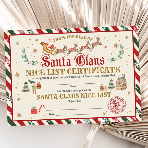 Christmas Nice list certificate Christmas Eve Box Filler Santa Claus Boys Girls Xmas Stocking Fillers Boho Editable Printable Download Chc2