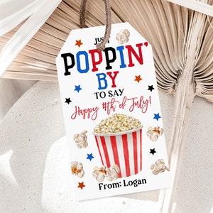 Etichetta regalo popcorn del 4 luglio Etichetta patriottica del 4 luglio Etichetta di ringraziamento per clienti Insegnanti Personale Infermiere Modificabile Stampabile Scarica Ipdt4