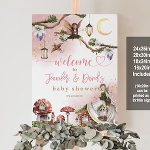 Fairy Baby Shower welcome sign Fairy Shower Floral Rustic Boho Welcome poster Forest Tea Party Printable Decor Editable Download Bab172