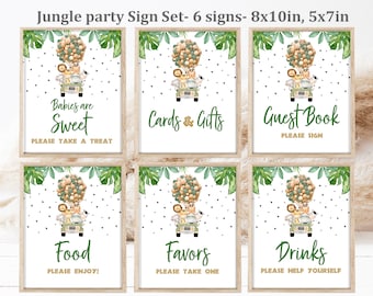 Jungle Baby Shower Table Signs Set of 6 Printable Safari Sign Pack Sweet Gift Guest Food Favor Drink Editable Printable Download Bab153