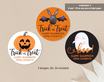 Halloween labels Trick or treat bag Stickers Tag Halloween candy label Kids School Classroom Gift Label Editable Printable Download Hal2