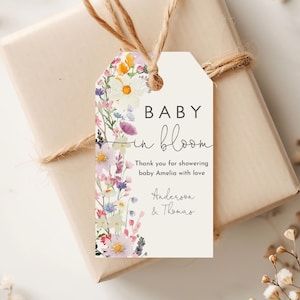 Baby in Bloom Obrigado Favor Tag Modelo Wildflower Baby Shower Baby Flower Tag Boho Floral Favor Tag Editável Printable Spring Floral Tag Bab244