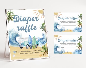 Diaper Raffle Ticket: Surf Baby Shower - Editable Printable Bab187
