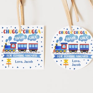 Etiqueta redonda quadrada de trem de aniversário, etiqueta adesiva azul de trem de aniversário, 2 em 3 polegadas, topper digital para cupcake, editável, para impressão, download Bir60
