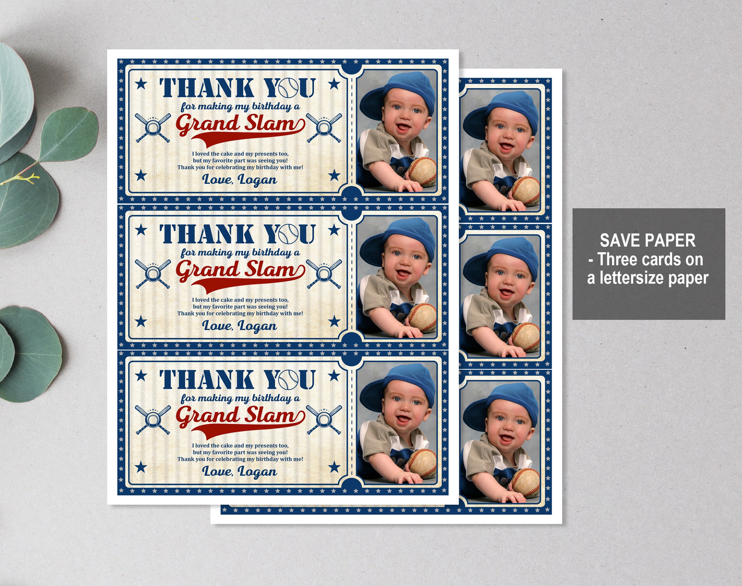 Baseball Birthday Thank You Card Photo Baseball Thank You Note - Etsy ...