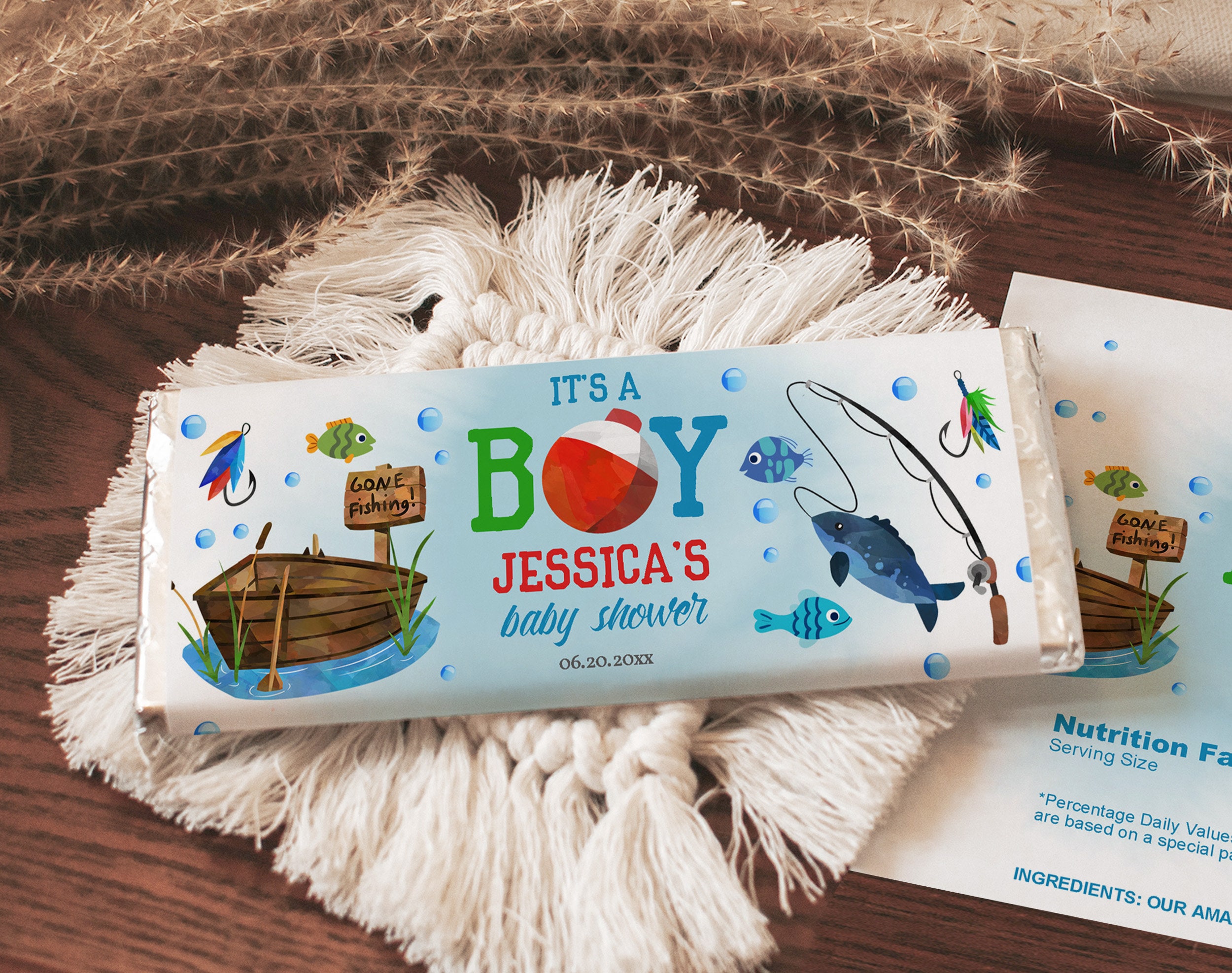 Editable Fishing Baby Shower Chocolate Bar Wrapper It's a Boy Rustic  Fisherman Candy Bar Label Sea Fishing Party Favor Printable Bab110 