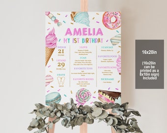 Milestone Birthday Sign: Sweet Donut and Candy Theme (Girl 1st Editable) Bir360