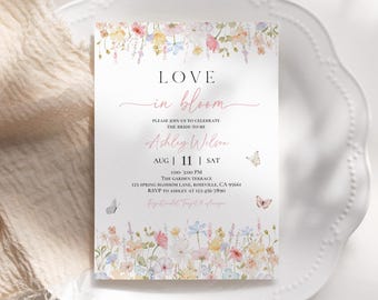 Invitation pour une fête prénuptiale champêtre : Papillon pastel Bri47