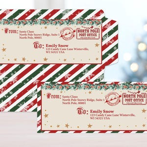 Carta de Papá Noel n.° 10 (sobre imprimible, editable, papelería navideña, sobre oficial de Papá Noel con sello digital, lfs2)