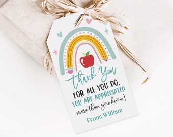 Teacher Appreciation Tag: Rainbow Design - Editable Printable Tat34