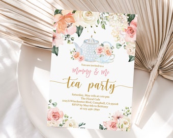 Editable Mother's Day Invitation Mommy and Me Tea Party Invite Blush pink Floral Mother's day Brunch Invite Printable Spring