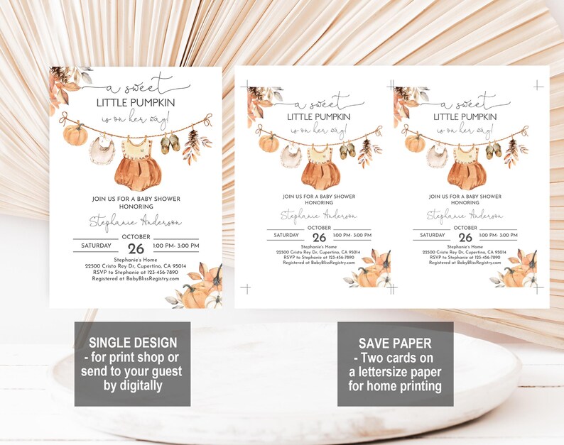 Fall Pumpkin Girl Baby Clothes Baby Shower Invitation A Little Pumpkin
