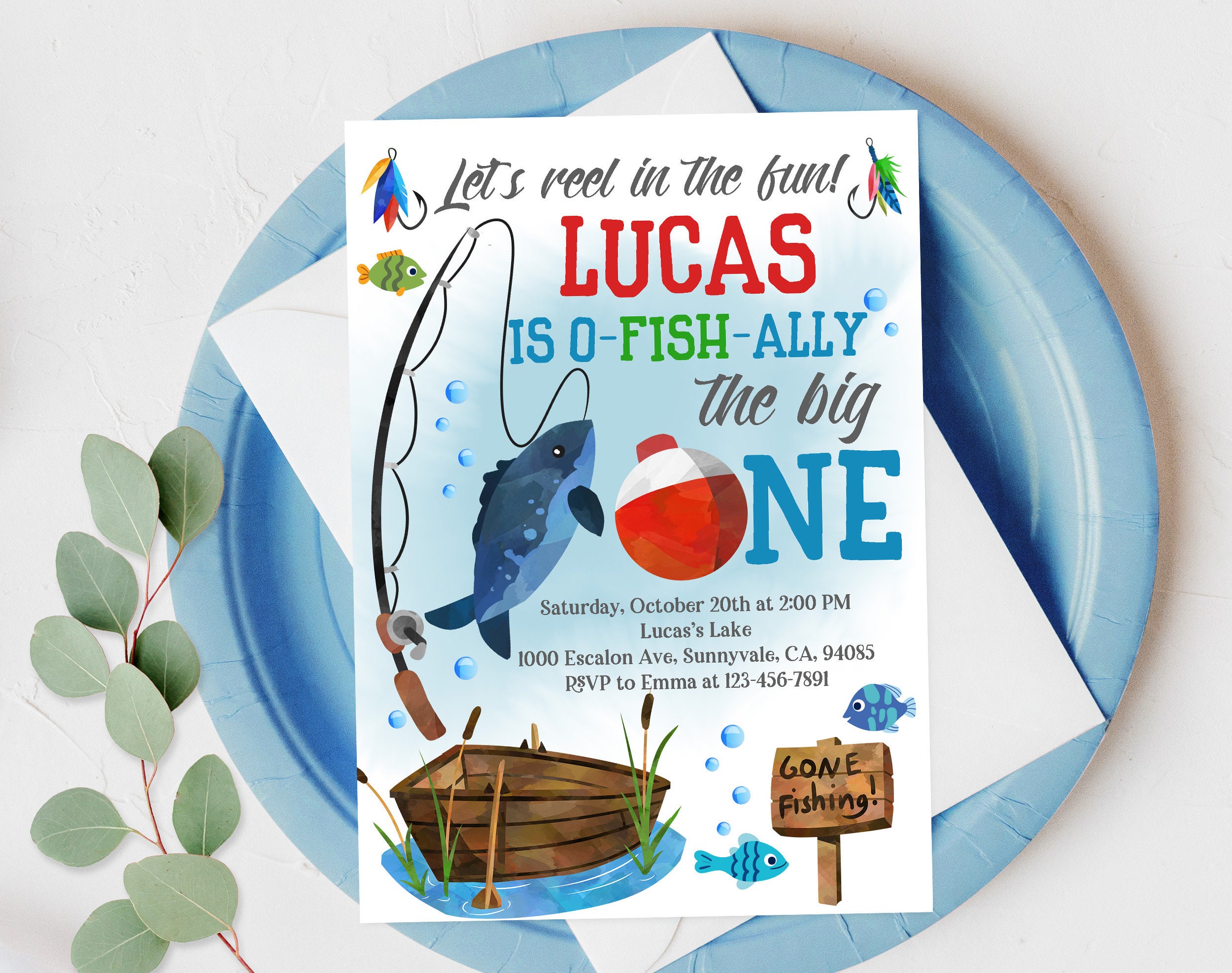 Fishing Birthday Invitation Gone Fishing Party Invite 1st Boy First Outdoor Wild The Big One Printable Editable Printable