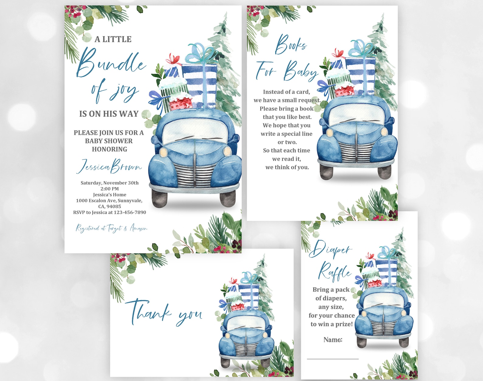 Christmas baby shower boy invitations