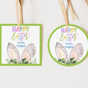 Autocollant cadeau de Pâques étiquette de panier de lapin étiquette de cadeau d'anniversaire pour enfants salle de classe école étiquette déco Joyeuses Pâques numérique imprimable modifiable TÉLÉCHARGEMENT Ea4