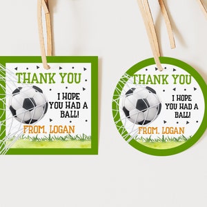 Etiqueta de brinde de aniversário de futebol, etiqueta de agradecimento, adesivo para festa de futebol, etiqueta de presente esportiva para meninos e crianças, impressão digital, editável, download Bir245