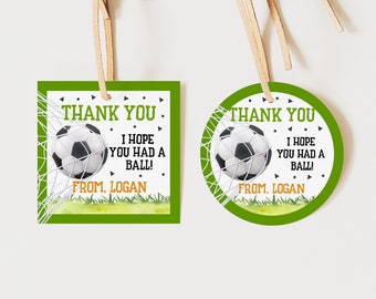 Soccer Party Favor Labels - Editable Thank You Stickers for Kids Bir245