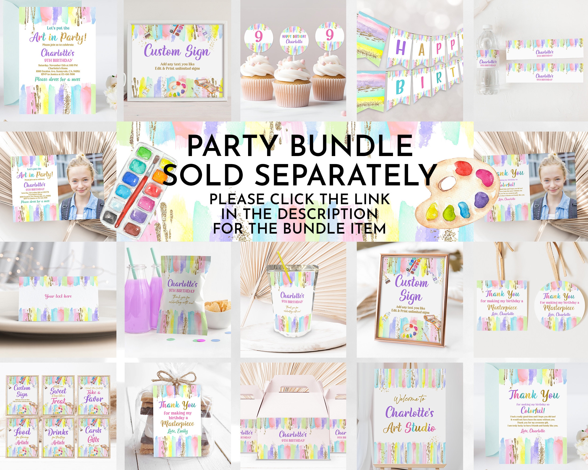 Rainbow Pastel Art Birthday Thank You Card - Editable Photo Template ...