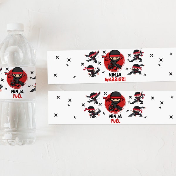 Ninja Water Bottle Labels Martial Arts Water Bottle Wrappers Ninja Birthday Party Karate Party label Editable Printable Download Bir333