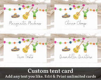 Editable Fiesta Food Labels Place Cards - Printable Mexican Party Decor Bab202 Bir331