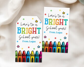 School Favor Tags: Bright, Editable Printable - First Day Gift Bst60