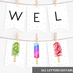 Popsicle baby shower banner Ice cream Flags Popsicle Summer Decor Bunting Banner Colorful Gender neutral Editable Printable Download Bab193