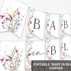 Wildflower Baby Shower Banner Editable Baby in bloom Wildflower Shower Decoration Printable Floral Boho Botanical Baby shower Bab301