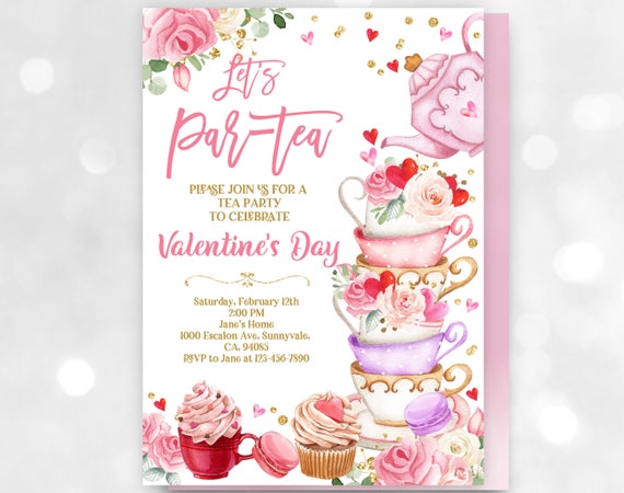 Valentine's Day Tea Party Invite - Floral Brunch, Editable Design