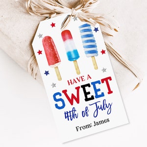 Étiquette de faveur de popsicle du 4 juillet Ayez une douce étiquette de faveur de jour de l'indépendance du 4 juillet Merci Étiquette d'étiquette modifiable imprimable téléchargement Ipdt8