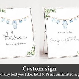 Boy Baby Clothes Baby shower Custom sign Boy Laundry shower Table sign Boho Blue greenery Party Decor Editable Printable Download Bab214