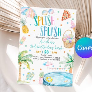 Pool Party Invitation Pool Birthday Party Invitation Editable Summer Birthday Invitation Pool Party Invite Water park party Tropical Bir487