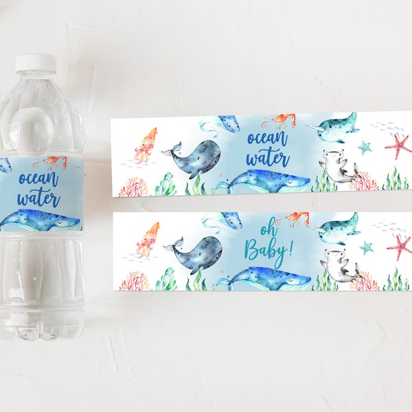 Sea Baby shower Water Bottle Label Editable Ocean Party Decoration Bottle Label Printable Bottle Wraps Summer Pool party Bab156