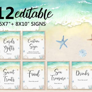 Boho Beach Party Sign Set, Seashells, Editable (Digital Download Bir362)