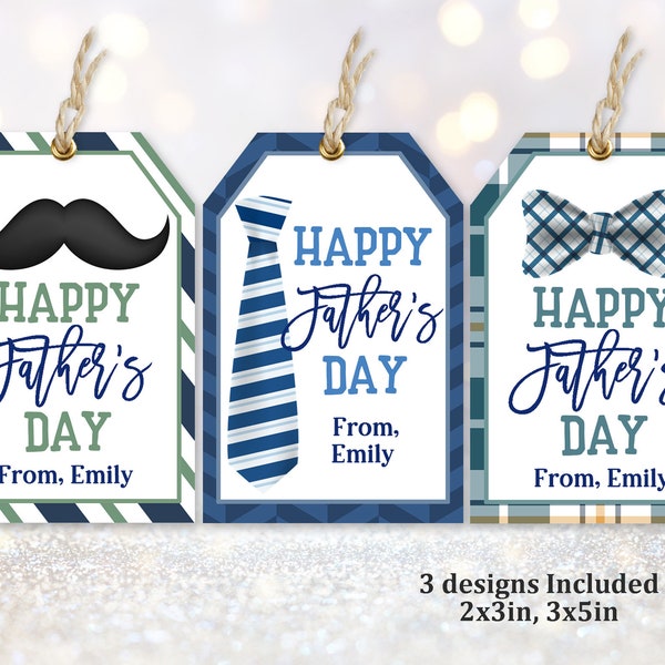 Father's Day Tag Dad Gift Tag Fathers Day Favor Tag Grandpa gift label 3 Designs Mustache Tie Blue Green Editable Printable Download Fat12