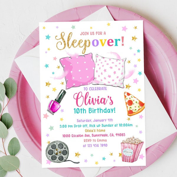 Sleepover Birthday Invitation Slumber Party Teen Invite Girl Pajama Party Glamping Movie Night Digital Printable Editable download Bir161