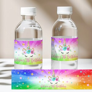 Étiquette de bouteille d'eau licorne, cadeau licorne arc-en-ciel MODIFIABLE, téléchargement Bir87