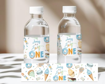 Boy 1st Birthday Water Bottle Labels: Sweet Candy, Cupcake, Donut Bir368