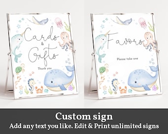 Under the Sea Custom Sign - Ocean Animals Party Decor Editable Bab323